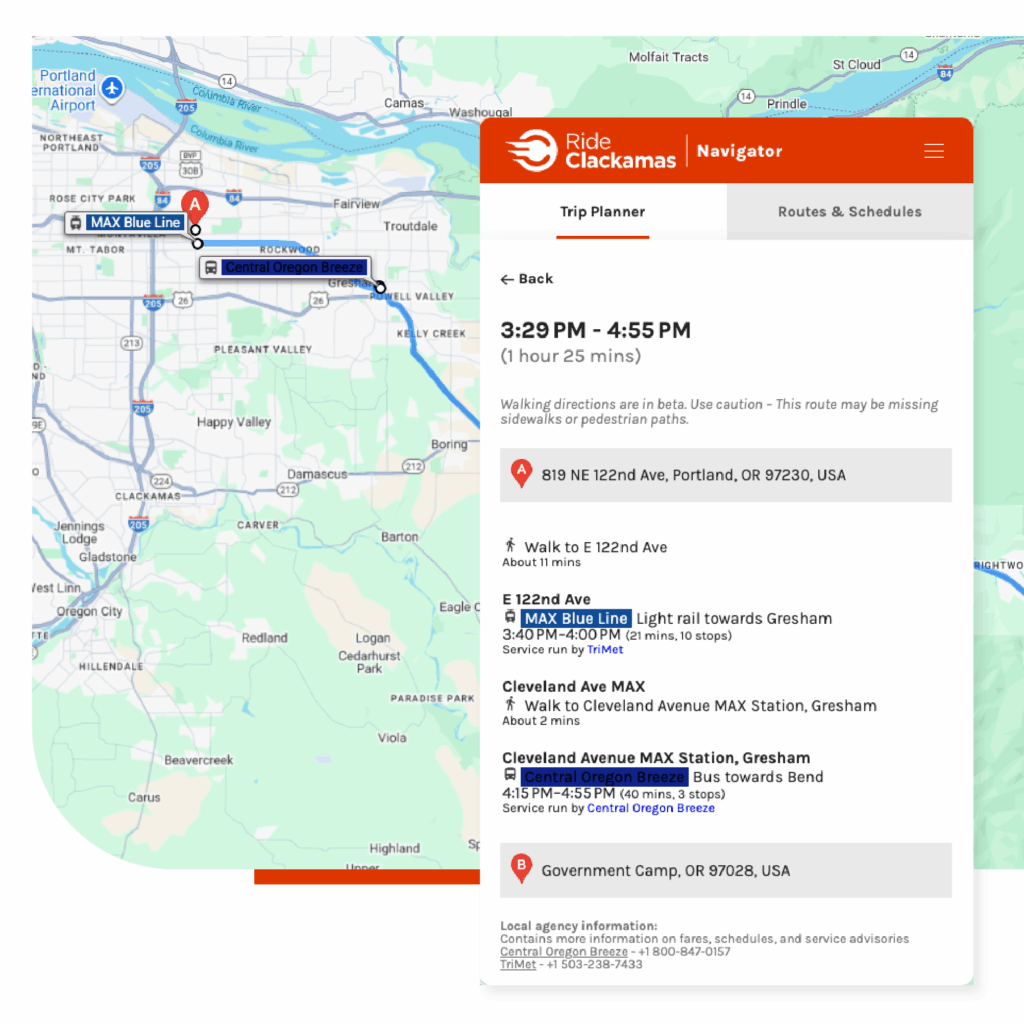 Ride Clackamas Trip Planner